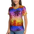 thumbnail image 2 of Vsdgher Palm Trees at Sunset Women Shirts V Neck Short Sleeve Tops T-Shirt Basic Tees, S to 3XLSmall, 2 of 5