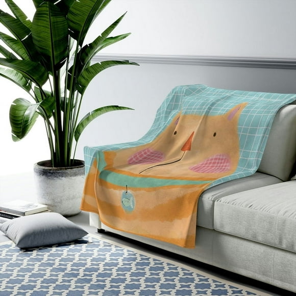Orange tabby cat Velveteen Plush Blanket