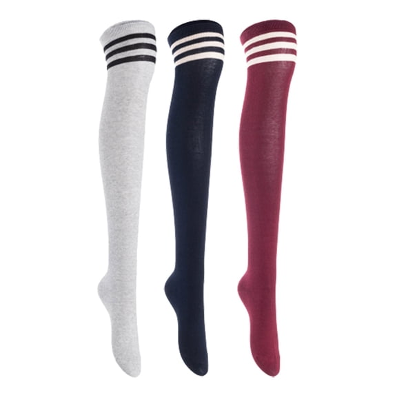 Lian LifeStyle Women's 3 Pairs Adorable Comfortable Soft Thigh High Over Knee High Cotton Socks, Size 6-9, JMYP1022 LightGrey, Navy, Wine