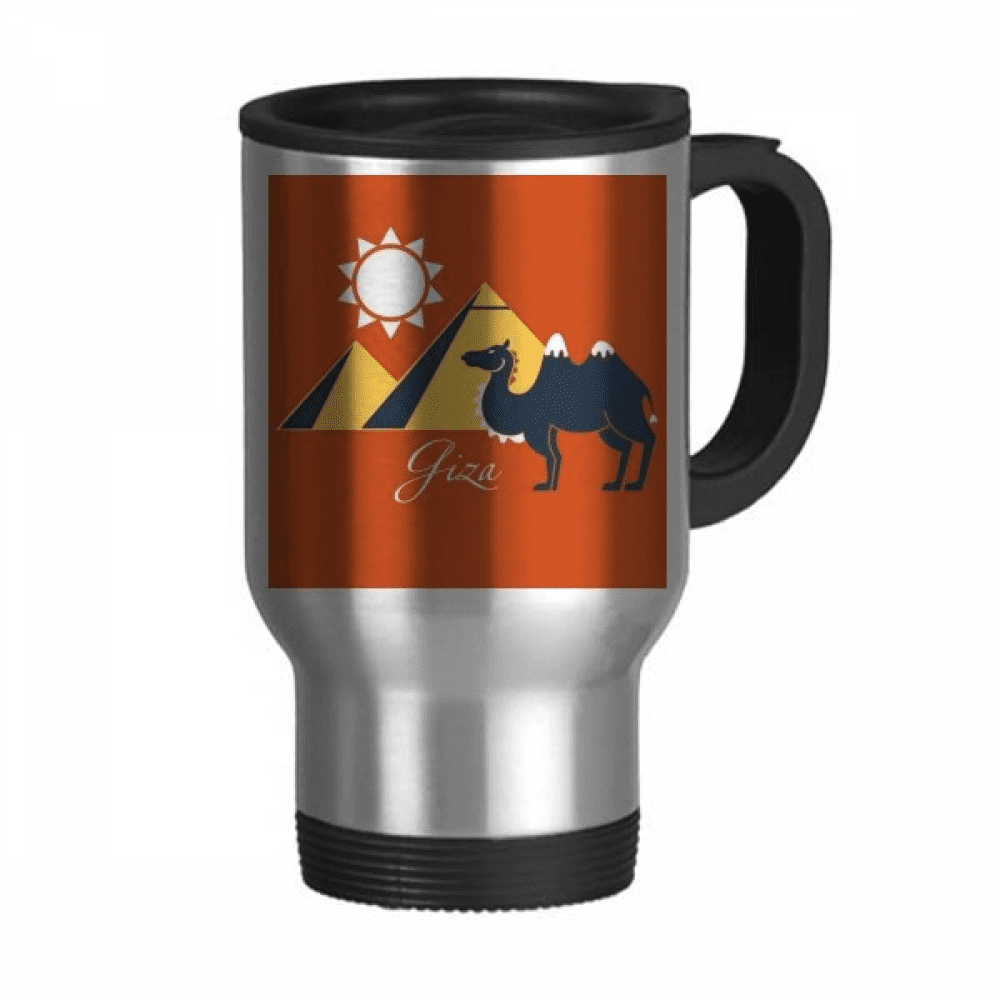 Egypt Pyrad Sphinx Camel Pattern Travel Mug Flip Lid Stainless Steel
