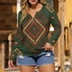 thumbnail image 1 of TaTaai Western Print Blouse Lightweight Soft Women's Fashion Retro Round Neck Long Sleeve Button Detail Loose Casual Spring Daily Wear Top Gift, 1 of 5