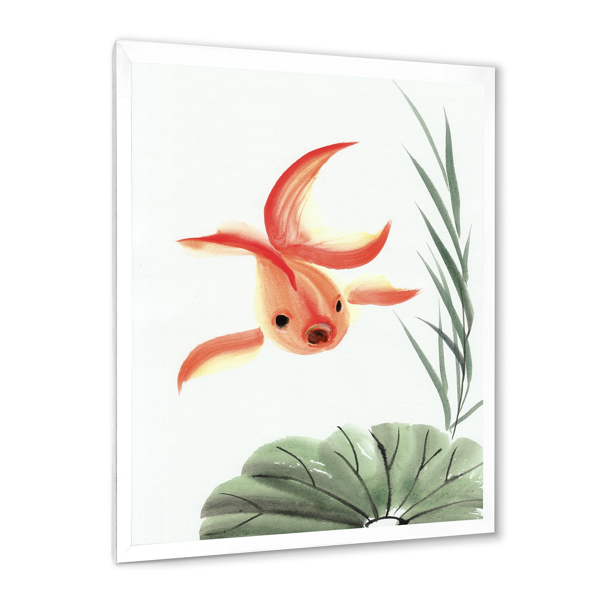 Designart 'Ancient Goldfish and The Lotus Leaf' Nautical & Coastal Framed Art Print