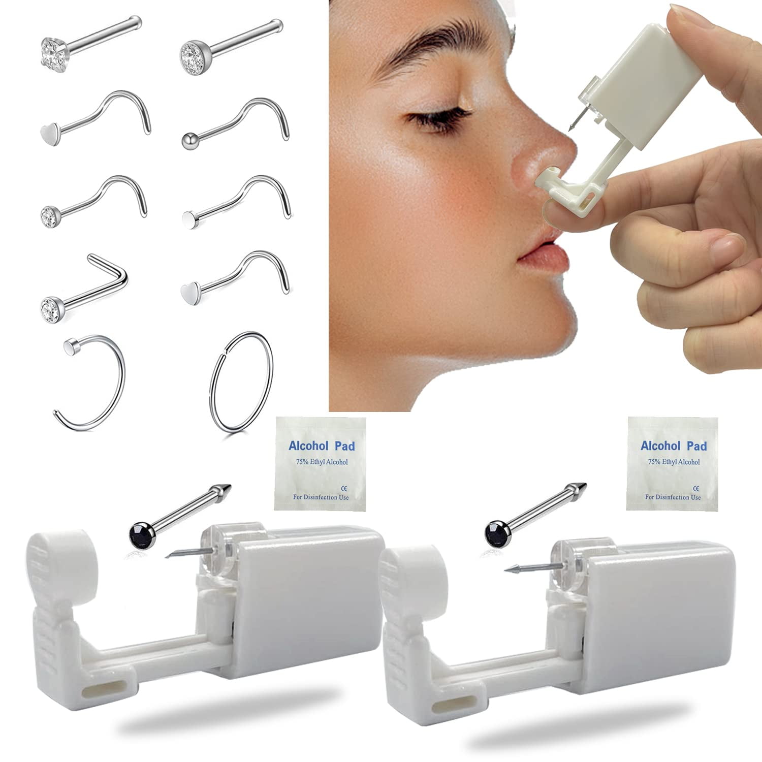 Disposable Self Nose Piercing Kit Stainless Steel Nose Piercing Gun