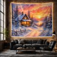 thumbnail image 6 of Log Cabin Among Snowy Pines Beside a Sunset Lake, Cozy Illustration for Nature Lovers, Winter Cabin Decor, Housewarming Gift, Tapestry Wall Hanging for Bedroom and Living Room, 6 of 7
