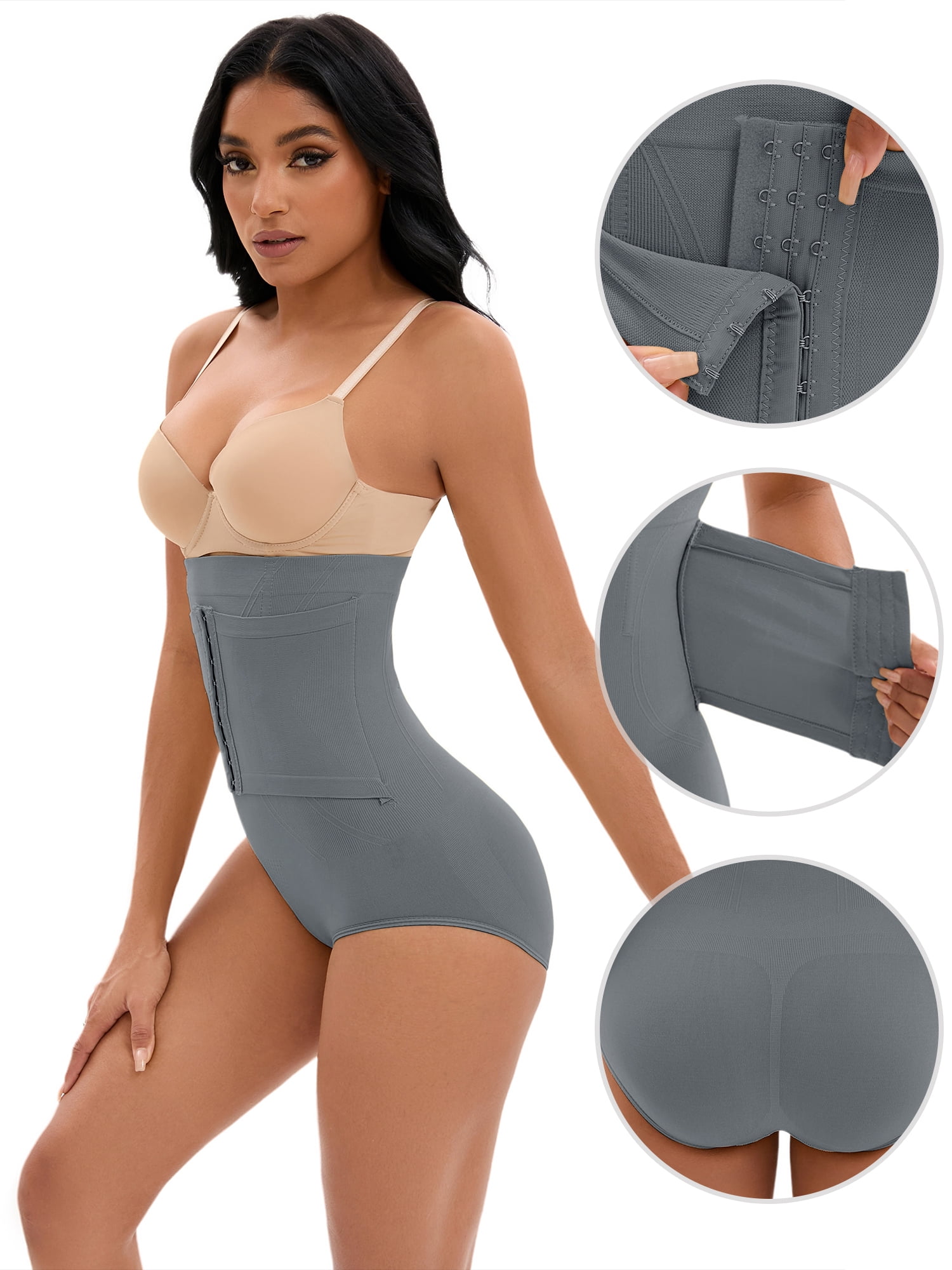 Unique Bargains Women's Front Hook Closure Briefs High Waist Shaperwear Panties M Blue
