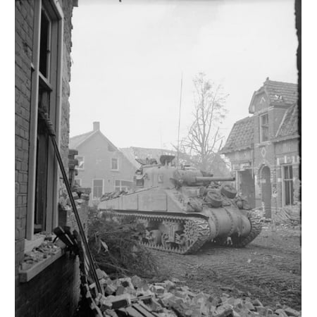 Canvas Print The British Army in North-west Europe 1944 A Sherman command tank advancing through Overloon, 14 Oct Stretched Canvas 10 x