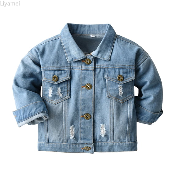 Liyamei Kids Denim Jacket with Lapel for Winter Casual Outerwear