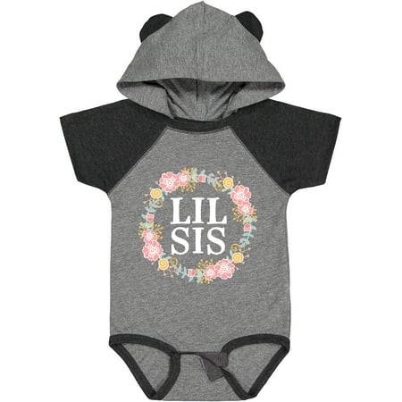 

Inktastic Lil Sis Rose Floral Wreath Sister Gift Baby Girl Bodysuit