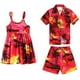Matching Boy and Girl Siblings Hawaiian Luau Outfits in Sunset Red and Blue – image 1 sur 4