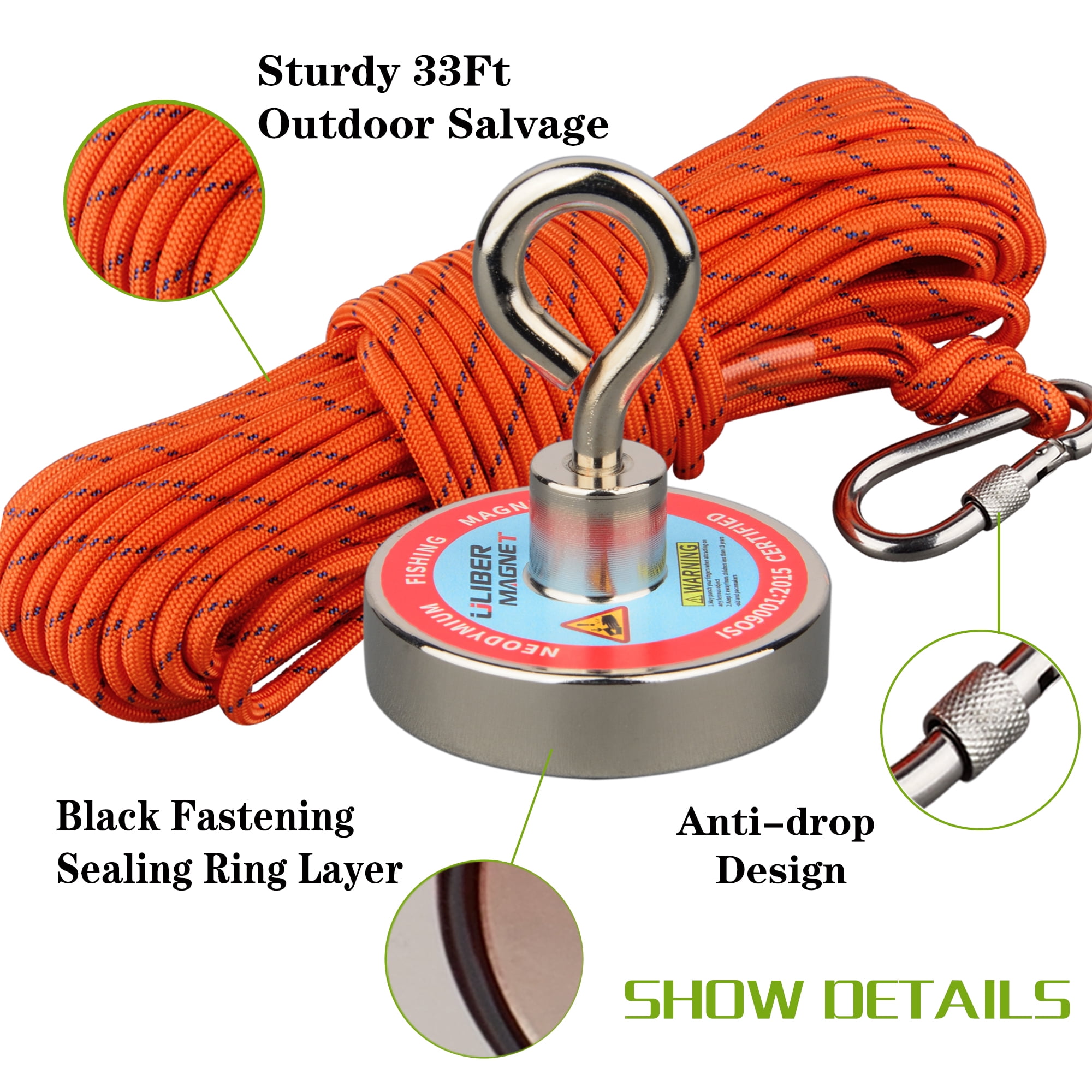 ULIBERMAGNET Double Sided Fishing Magnets Super Strong ,combined 880lb N52 Neodymium Magnet Fishing Kit Starter with Rope,claw,gloves,threadlocker for