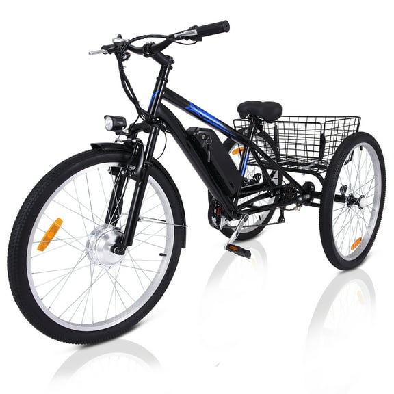 Towallmark Electric Tricycle, 50 MI Long Range, 350W 36V 10AH Step-Thru Electric Trike, 3 Wheel Fat Tire Electric Bicycle for Adults with Rear Basket, Black
