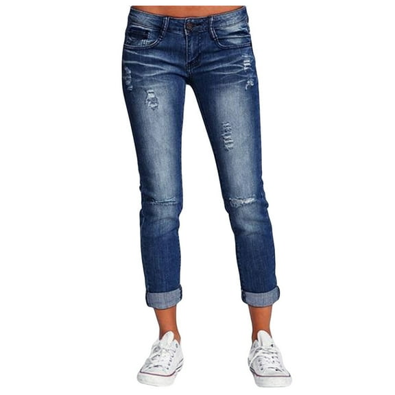 Fjofpr Sale Deal Ripped Jeans for Women Plus Size Fashion Women's Middle-waisted Buttons Jeans Pencil Pants Long Pants Trousers