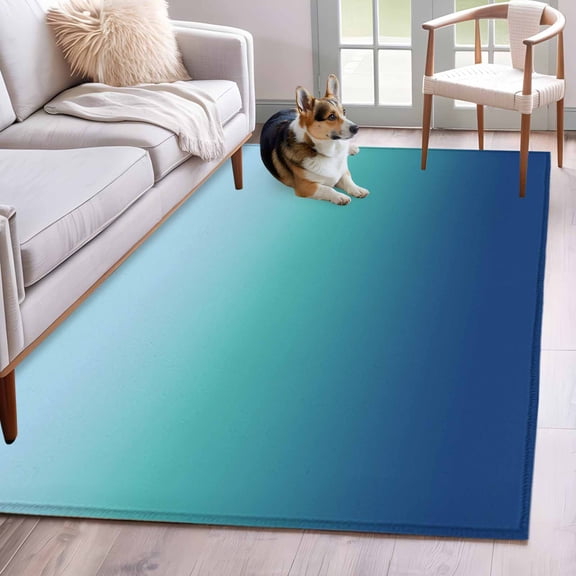 Teal Blue Ombre Area Rug 3x5 Washable Rug Non Slip Modern Abstract Art Gradient Aesthetics Large Area Rug Indoor Floor Carpet for Entryway Bedroom Kitchen Living Room Home Office Dining Room Nursery