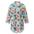thumbnail image 4 of Xoenoiee Tropical Hibiscus Plumeria Flower Palm Leaves Print Button Down Beach Coverup for Women, Long Sleeve Swimsuit Coverup Bikini Shirt Bathing Suit Cover Ups for Pool Vacation, Size L, 4 of 7