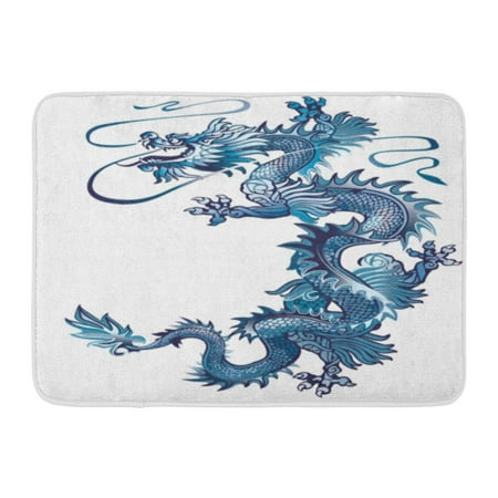 Thai Silver Snake - GODPOK Thailand Moving Up Blue Oriental Dragon on White River Snake Rug Doormat Bath Mat 23.6x15.7 inch