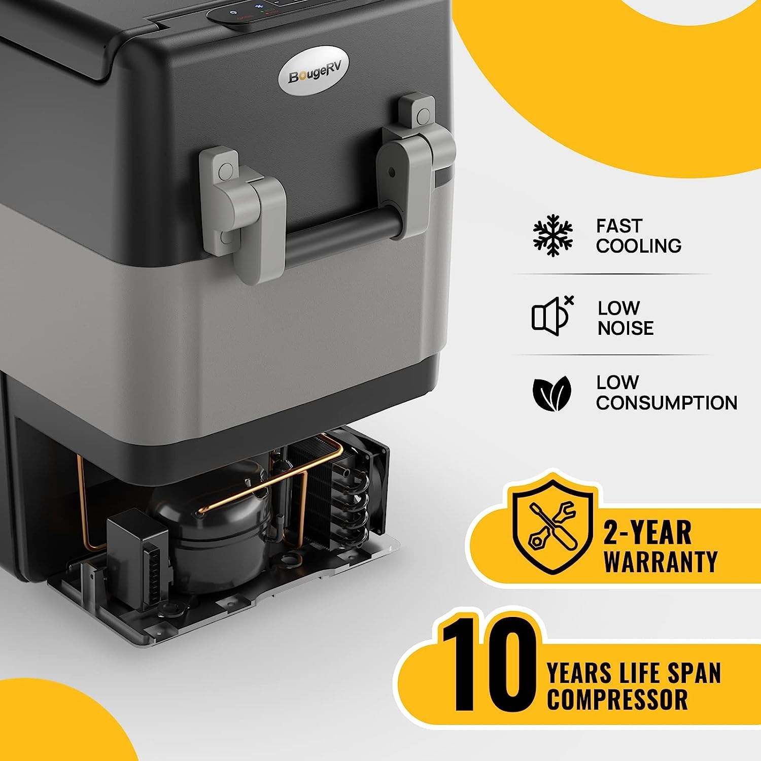 BougeRV Car Refrigerator 53 Qt, 12 Volt Refrigerator Portable Freezer, 12V/24V DC 110~240 Volt AC Car Fridge with -4℉~50℉ Cooling Range for RV Camper Truck Vehicle Van Boat Outdoor Use