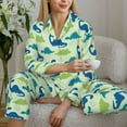 thumbnail image 5 of JUNZAN Cute Dinosaur Blue Green Print Womens Pajama Sets,Long Sleeve Button Down for Women Pjs 2 piece, 5 of 7
