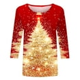 thumbnail image 4 of FDGIU Women's 3/4 Sleeve Christmas Tunic - Xmas Tree Glitter Print Crewneck Blouse, Cute Holiday Gift Tees, 4 of 5