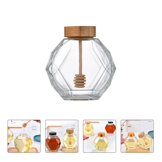 GOOHOCHY 2Pack Simple Design Glass Storage Jars for Honey and Food Containers