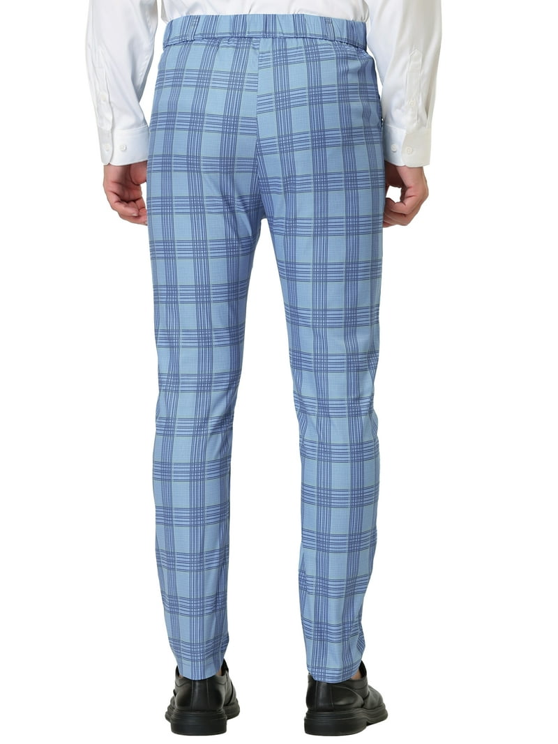 Unique Bargains Men's Formal Color Block Slim Fit Flat Front Plaid