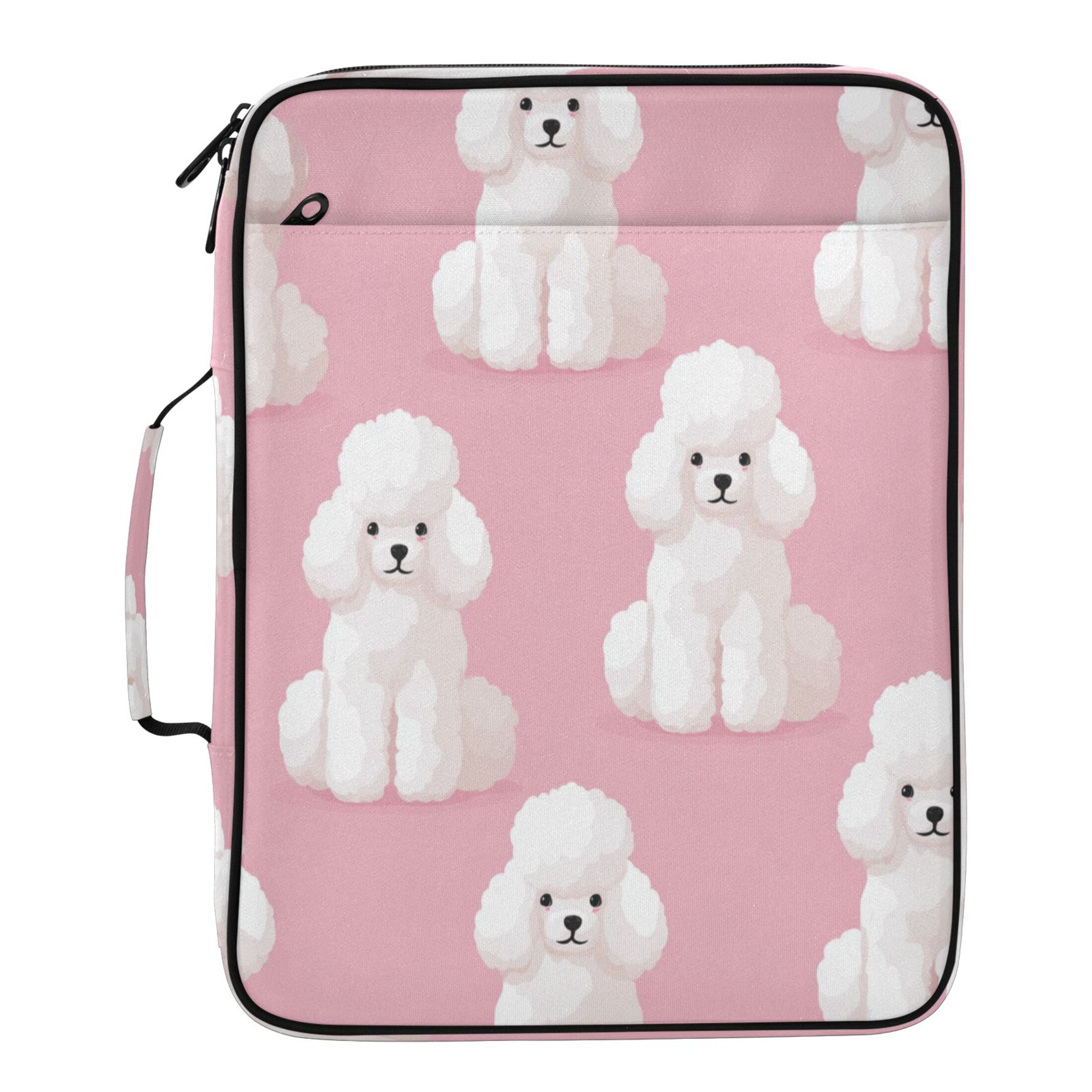 3 Ring Zipper Binder with Accordion File Organizer Waterproof Back to College Binder - 7 Layer Document Organizer for Study Home Office College Travel Supplies White Poodles