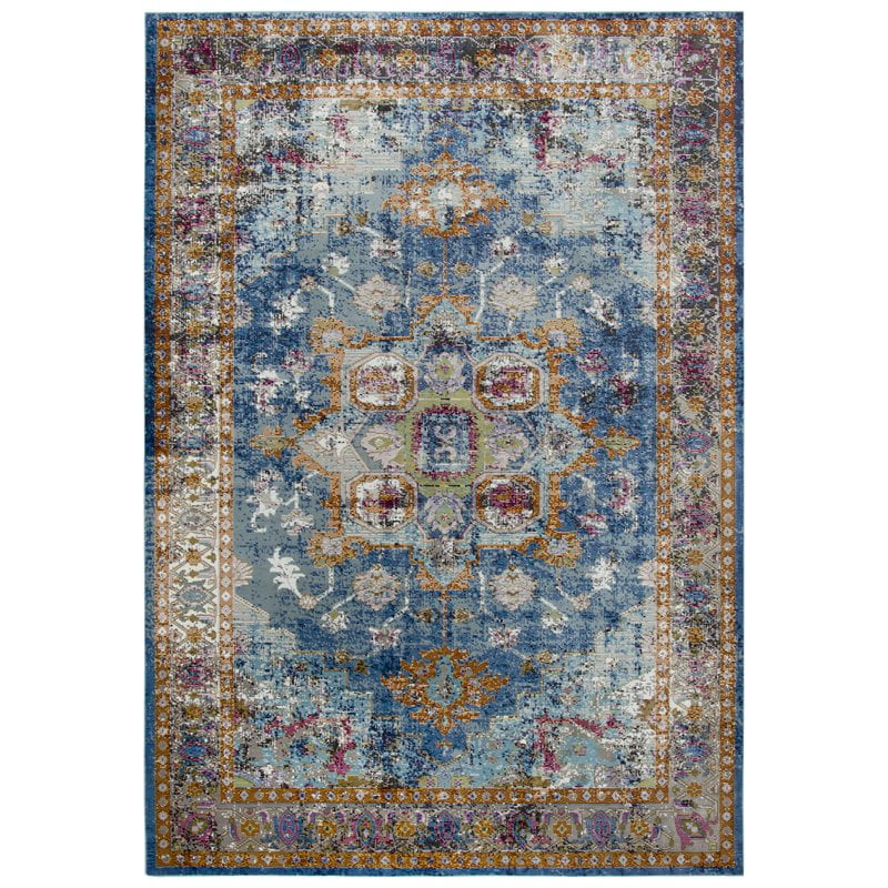 Sage Outdoor 7'10 Round Medallion Area Rug Blue and Green