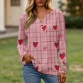 thumbnail image 2 of Valentines Shirts for Women Long Sleeve Button V- Neck Casual Tops 2026 Plus Size Tees Heart Graphic Henley T Shirts, 2 of 5