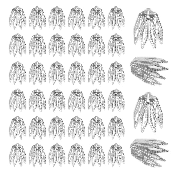 Uxcell 100 Pcs 8x10 mm Pendant Beads Caps, Hollow Cone Bead End Spacers Jewelry Making Supplies Charm for DIY Bracelet Earring Necklace Accessory (White Silver)