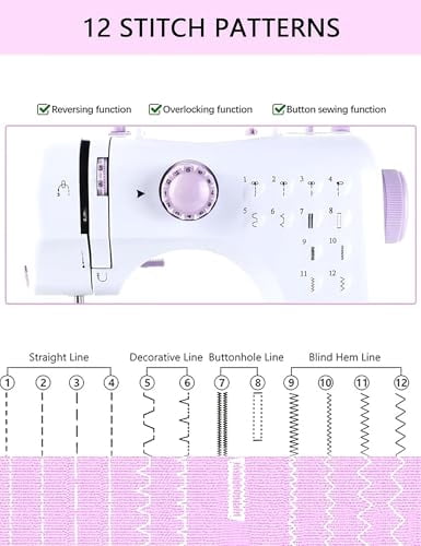 Sewing Machine for Beginners - Portable Electric Hand Mini Sewing Machine 12 Built-In Stitches with 2 Speed Foot Pedal Small Handheld Maquina de Coser Purple
