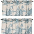 thumbnail image 2 of 2 Pack Linen Window Valance, 18 Inches Long Kitchen Window Curtains Farmhouse Castle Pattern Rod Pocket Valance for Bathroom Bedroom Living Room, Blue and Natural Color, 2 of 6