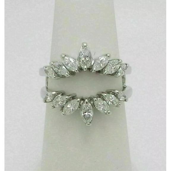 14K White Gold Plated 2CT Marquise Cut Simulated Diamond Women's Enhancer Guard Wrap Wedding Ring