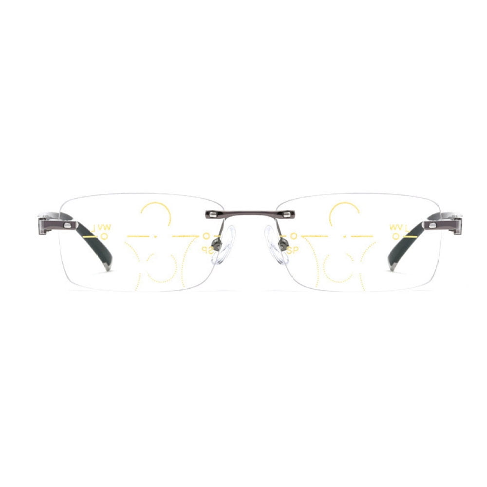 Mens Rimless Progressive Reading Glasses 2.75 Multifocus Blue Light Blocking Business Gunmetal Rectangular Readers +2.75 Strength