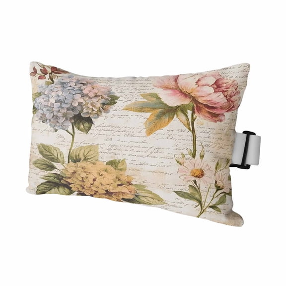 Vintage Hydrangea Floral Outdoor Pillows for Chaise Lounge Chair Waterproof Lumbar Pillows with Insert&Adjustable Strap Beach Headrest Pillow Spring Botanical Flowers Pillow for Patio Pool 12"x20"