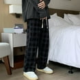 thumbnail image 6 of Nebwoak Mens Plaid Sweatpants- Casual Baggy Cotton Elastic Waist Wide Leg Pants Black Size S, 6 of 8