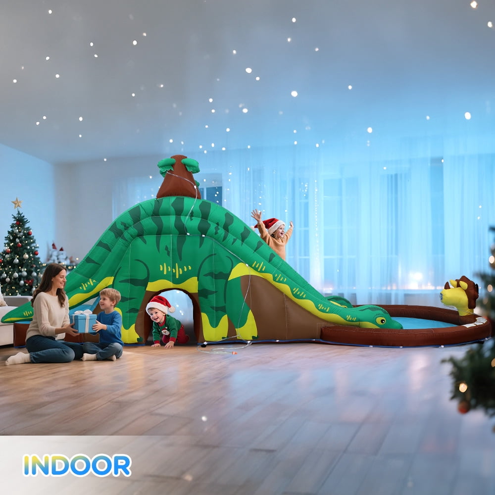 Toiyjofe Dinosaur Inflatable Water Slide for Kids, 19FT Long, Dual Slides with Splash Pool, Climbing Wall & GFCI Blower, Outdoor Backyard Water Park