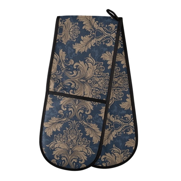 Dailycode Double Sided Oven Mitt with Loop Heat Resistant Kitchen Long Potholders 7" x 35" Mandala Brown Flower