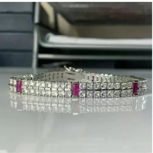 Men's Tennis Bracelet Dual 10 CT Ruby & White Simulated Stones White Gold Plated