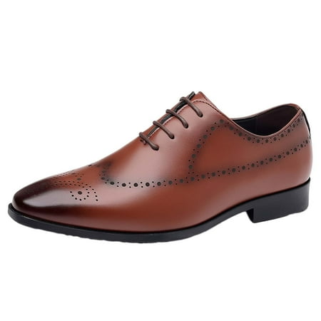 Xfvqtps Mens Dress Shoes British Style Hollow Out Pointy Toe Lace up Fashion Classic Formal Business Casual Comfy Leather Shoes Brown