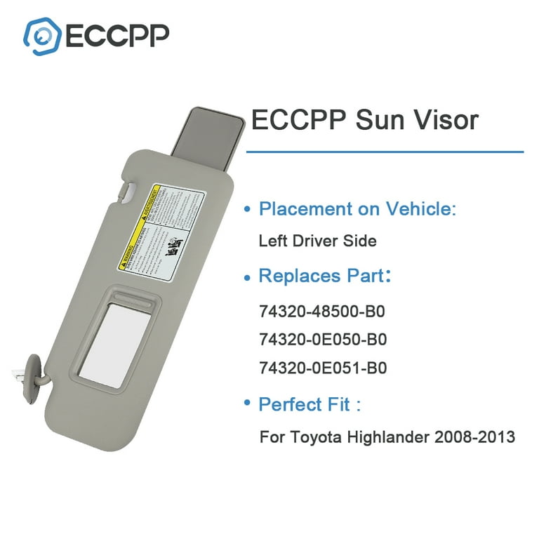 ECCPP Left Driver Side Sun Visor Assembly with Sunroof Gray