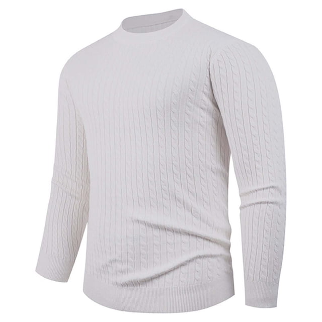 RXMEKW Elastic Knit Sweater for Men, Solid Color Round-Neck Long Sleeve Pullover, Polyester, Black L