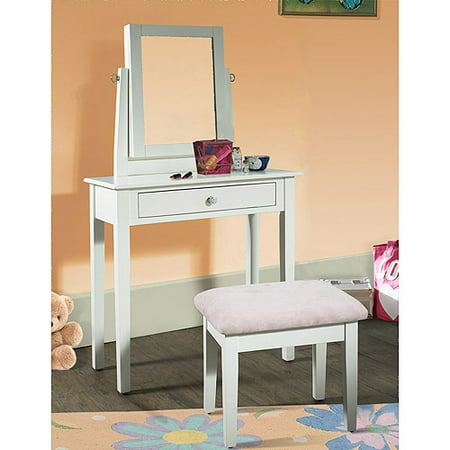Youth Vanity 3 Piece Bench and Mirror Set with Jewelry Storage