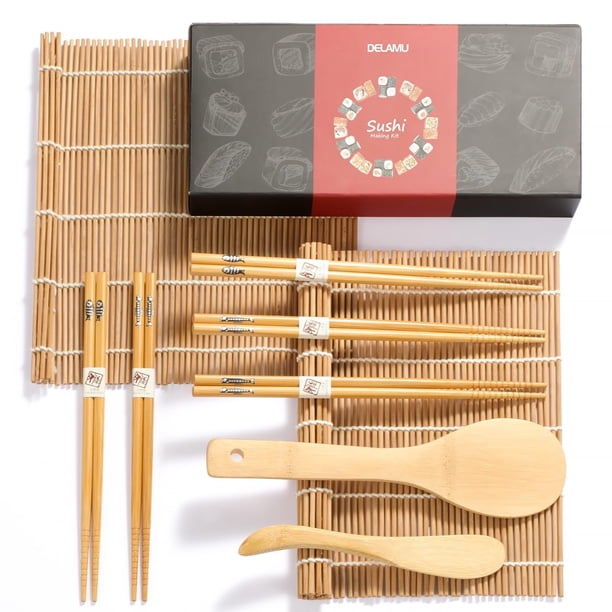 Kit para Hacer Sushi Delamu con 2 Esterillas de Bambú y 5 Pares de Palillos