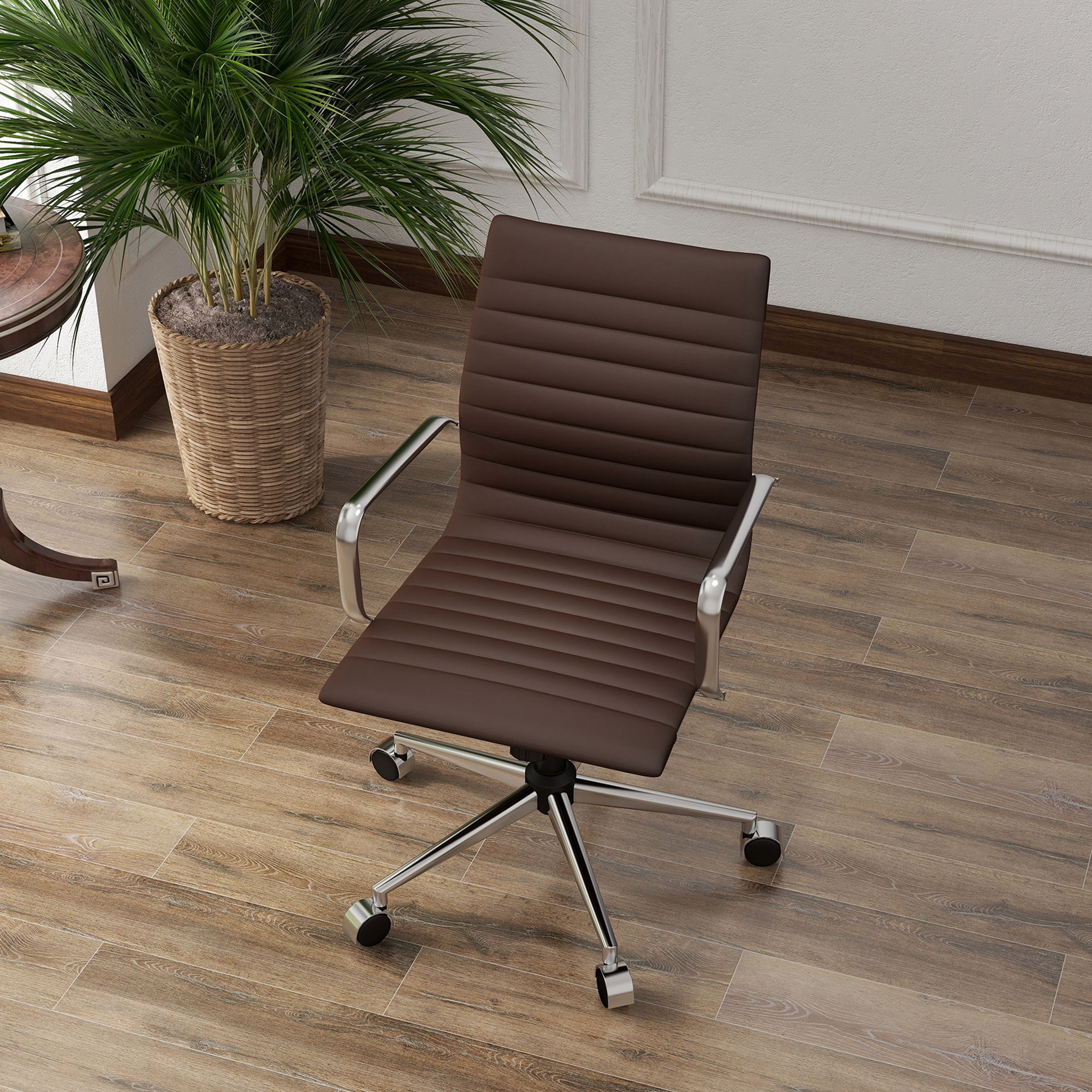 LUXMOD Mid Back Home Office Desk Chair Task Chair with Armrest Swivel Chair in Durable Vegan Leather Ergonomic Desk Chair for Extra Back and Lumbar Support