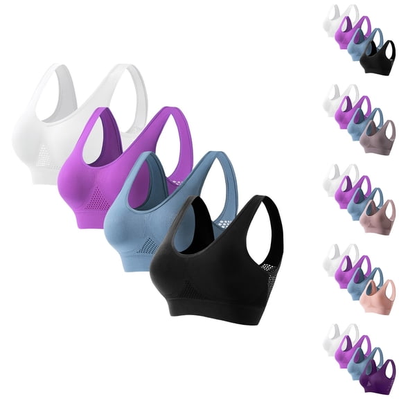 TARIENDY Plus Size Sports Bra for Women Wireless Wide Straps Workout Bras Breathable Full Coverage Bralette Comfort Seamless Bralettes Everyday Bra Pack 4 Purple XXXL