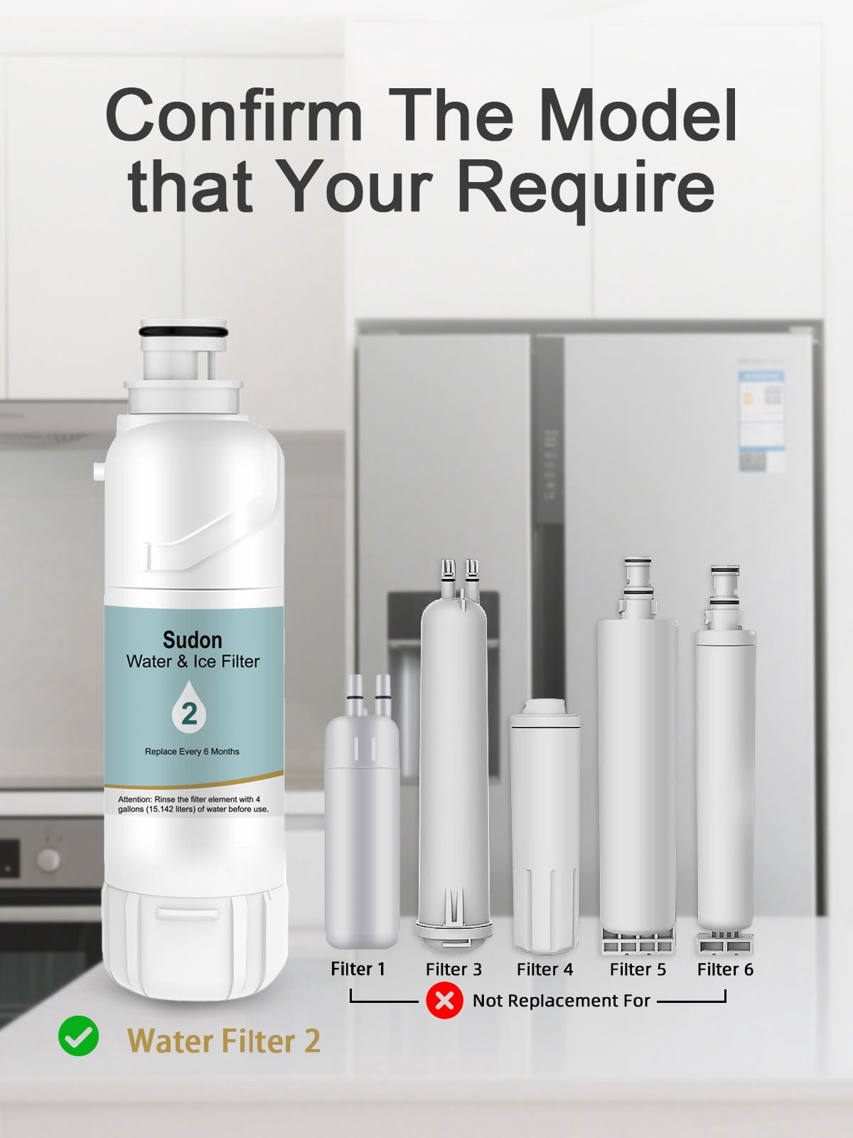 Sudon EDR2RXD1 Water Filter 2 Compatible with Whirlpool Refrigerator Everydrop 2 W10413645A W10413645 WHR2RXD1 Replacement for Kenmore 46-9082 46-9903 P6RFWB2 P9RFKB2L Ice Filters, 3-Pack