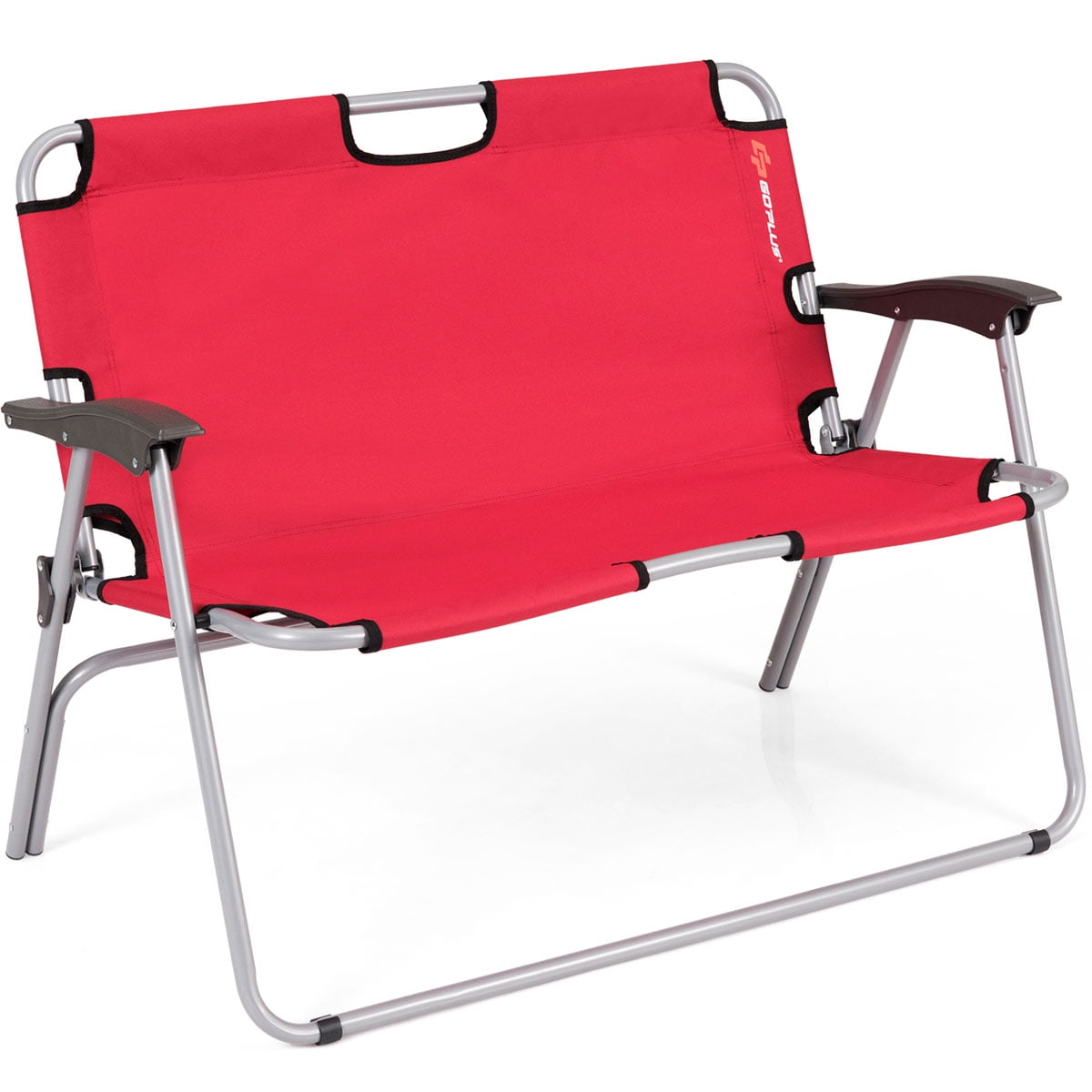 costway 2 person folding camping bench portable loveseat double chair  outdoor red  walmart