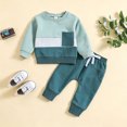 thumbnail image 2 of OJSFQUFP Toddler Baby Boy 2 Piece Outfit Set Color Block Crew Neck Sweatshirt Top & Elastic Waist Pants Casual Fall Winter Clothes, 2 of 8