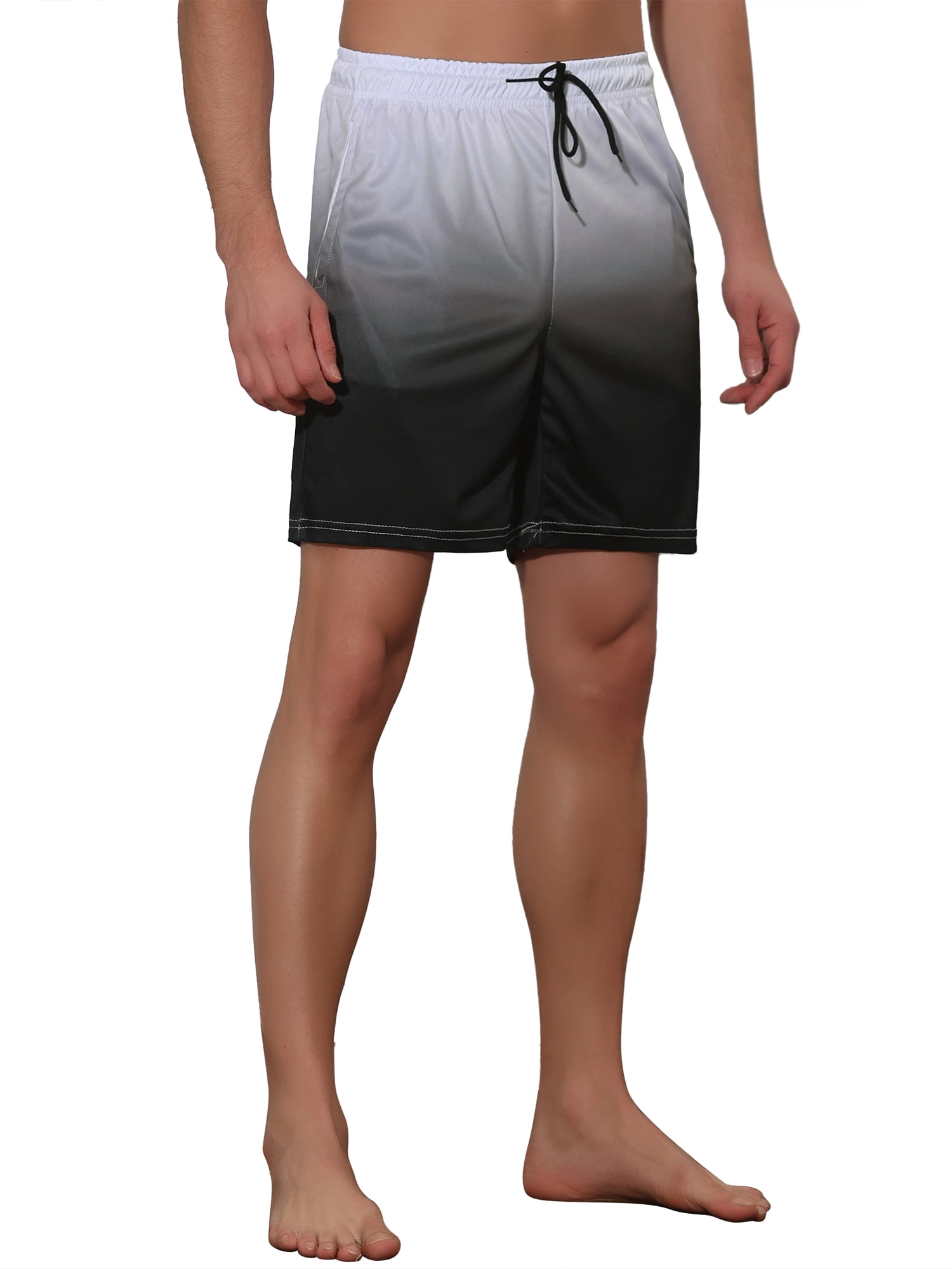 Unique Bargains Men's Contrast Color Summer Beach Colorful Swimwear Shorts 30 Black Gray
