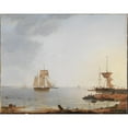 thumbnail image 2 of Emanuel Larsen 18x15 Black Ornate Wood Framed Double Matted Museum Art Print Titled - Ships off the Coast of Zealand. Morning (1845), 2 of 5