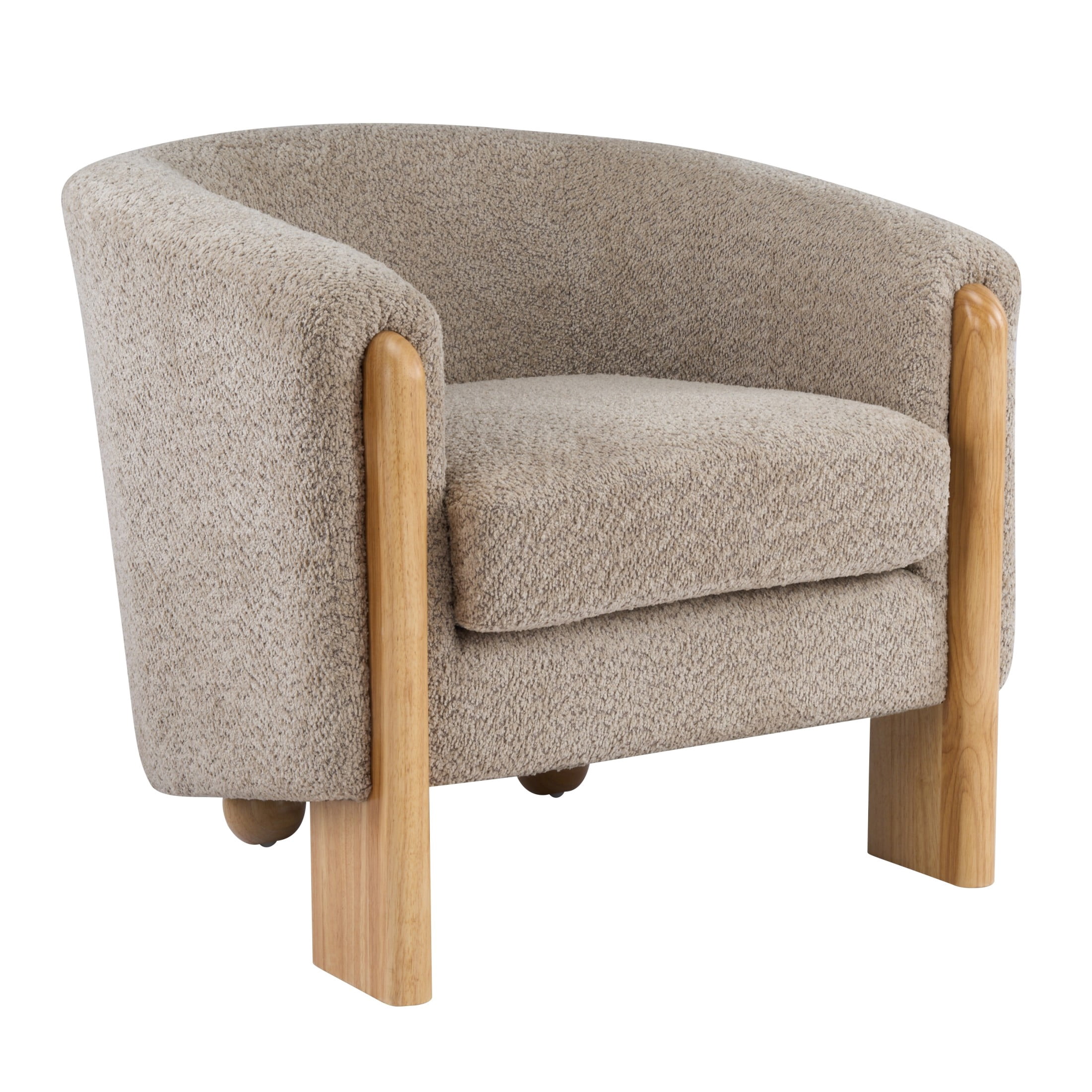 Christopher Knight Home Boucle Barrel Accent Lounge Chair, Curved Back and Wood Legs, Light Brown